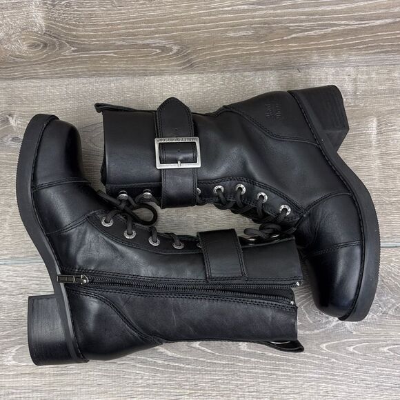 Harley-Davidson Jammie Women's Sz 8M Black Leather Buckle Zip Moto Boots D85259 - Picture 10 of 12